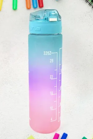 Plastic Colorful Motivational Water Bottle with Straw (900 ML)