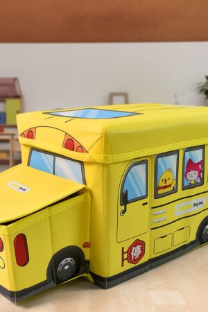 School Bus Shaped Portable Foldable Toy Box Storage with Lid (1 Pc)