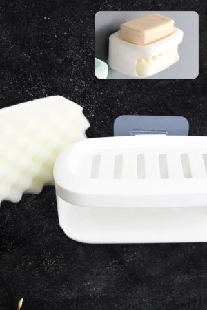 Soap Box With Sponge Dual-use Soap Holder (2 Pc Set / With Adhesive Hook)