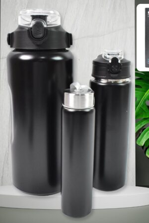3 In 1 Stainless Steel Insulated Water Bottle, Double Wall Vacuum (3 Pcs Set / Different Size)