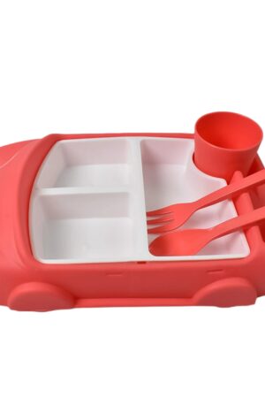 Kid's Car Shaped Plates Cup / Lunch Box Dinnerware Set (4 Pcs Set / 1000 ML Lunch Box)
