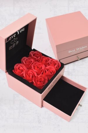 Preserved Eternal Rose Flower Gift Box Drawer with I Love You & Artificial 9 Pcs Rose (1 Set)