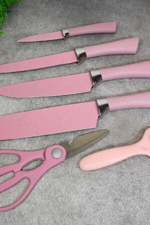 Stainless Steel Non Stick Ceramic Coating 6 Pcs Chef Kitchen Knife Set with Scissor & Peeler