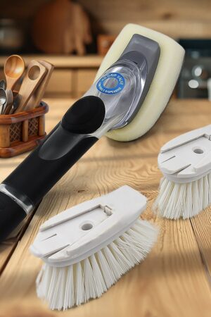 Dish Scrubber with Soap Dispenser, Soap Dispensing Dish Brush Set (1 Set / With Brown Box)