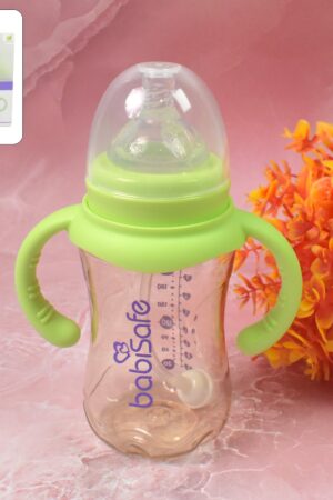 Plastic Baby Feeding Bottle with Handles, Cleaning brush & Straw (300 ML / 1 Pc)