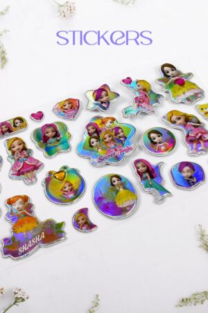 Girls Cartoon Design Adhesive 3D Stickers (1 Sheet / 19×12 Cm)