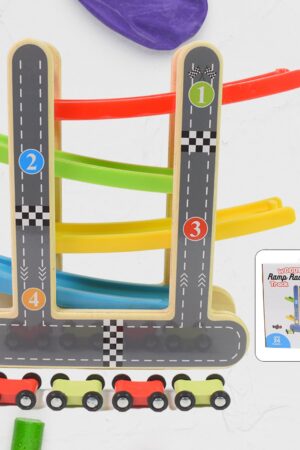Car Racer Track Play set Wooden Click Clack Toys With 4 Mini Racers (1 Set)