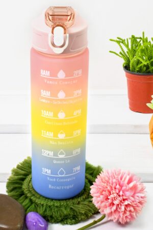 Plastic Colorful Motivational Water Bottle with Straw (900 ML)