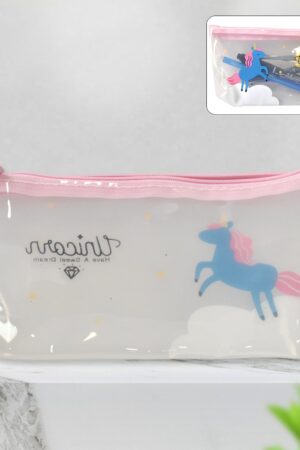 Transparent Unicorn Pencil Zip Pouch Bag (1 Pc)