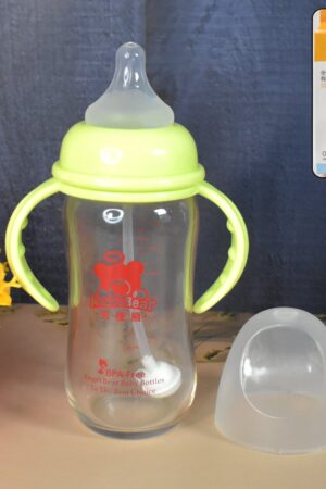 Glass Baby Feeding Bottle with Handles & Straw (240 ML / 1 Pc)