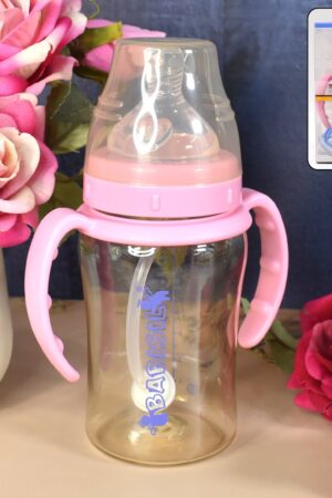 Plastic Baby Feeding Bottle with Handles & Straw (220 ML / 1 Pc)