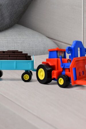 Plastic Tractor Toy Friction Powered Tractor with Bricks Trolley (1 Pc)