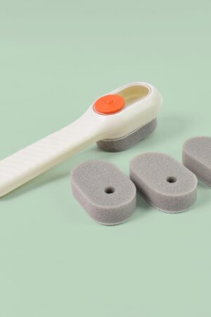 Cleaning Sponge Brush with Liquid / Soap Dispenser & With 4 Refill Brush Heads (1 Set)
