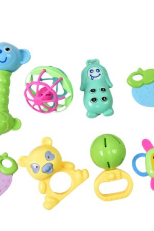 Kinder Rattles Classic Store Plastic Non-Toxic Shake and Grab Ball Baby Rattles & Teethers (8 Pcs Set)
