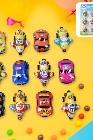 Mini Pull Back Car & Aeroplane PVC Plastic Pull Back Car Cartoon Toys (12 Pcs Set)