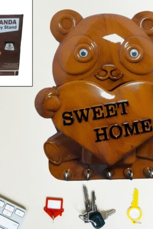 Cute Plastic Panda Key Holder, Wall Key Rack with 5 Hooks (1 Pc)