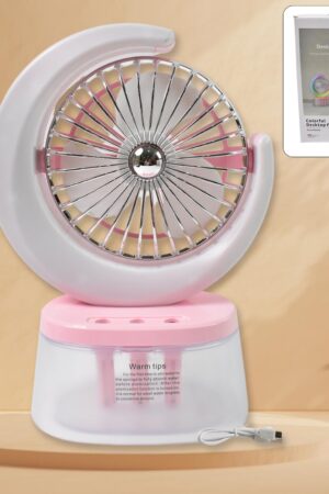 Desktop Fan - Camping Fan with LED Light, Portable Humidifying Fan (1 Pc / Plug & Play Fan)