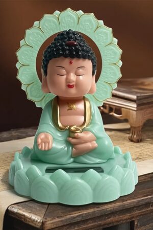 Plastic Solar Powered Moving Head Sitting Action Buddha Statue (1 Pc / Mix Color)