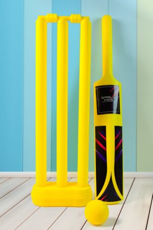 Small Cricket Kit for Boys & Girls, Cricket Set with 1 Cricket Bat, 1 Plastic Ball, Bails, 3 Stumps with Stand Base