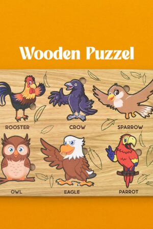 Wooden Bird Puzzle Learning Educational Board (1 Set / 28×20 Cm)