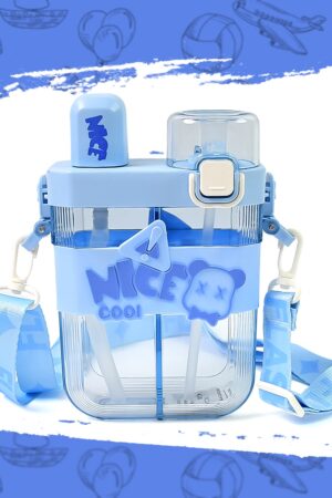 2in1 Dual Compartment Water Bottle with Straw and Adjustable Shoulder Straps (1 Pc / Multi color)