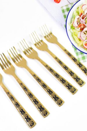 Stainless Steel Premium Fork Traditional Design Tablewar (6 Pcs Set / Golden)