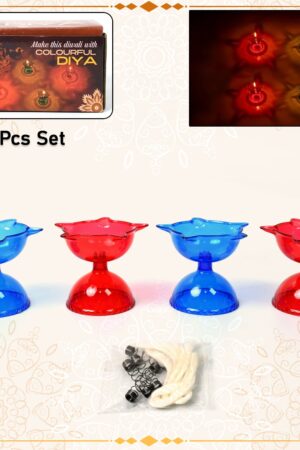 Colourful Reflection Diya Combo Plastic Candle Cup with Multi Shape (4 Pcs Set)