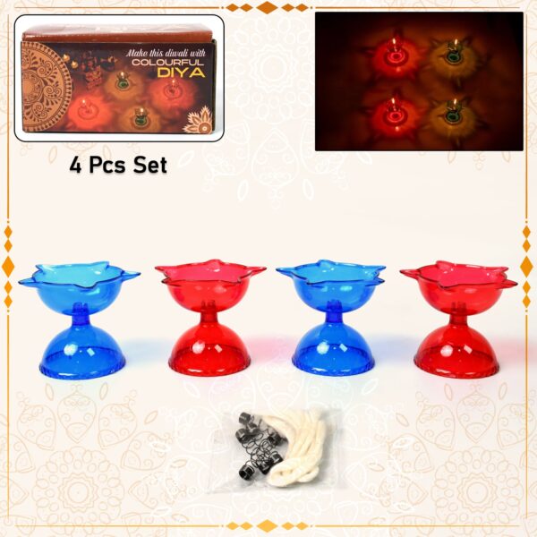 Colourful Reflection Diya Combo Plastic Candle Cup with Multi Shape (4 Pcs Set)