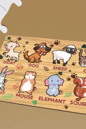 Wooden Animal Puzzle Learning Educational Board (1 Set / 28×20 Cm)