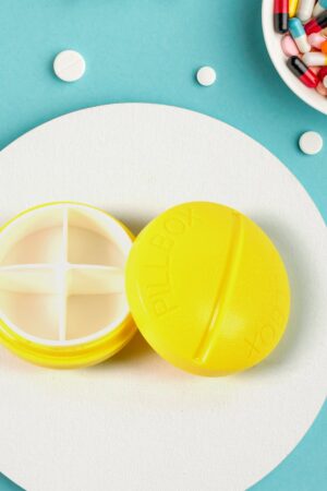 Portable Round Shape 4 Compartments Pill Box (1 Pc / With Brown Box)