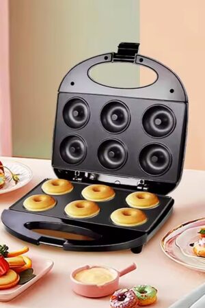 Donut Maker Machine 750W Electric Donut Maker 6pcs Circle Shaped cavity (1 Pc / With 2 PIN Plug Converter 1 Pc )