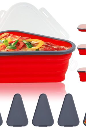 Reusable Pizza Storage Containers with 5 Microwavable Serving Trays, Silicone Container Expandable & Adjustable for Packing Pizza at home / outdoor