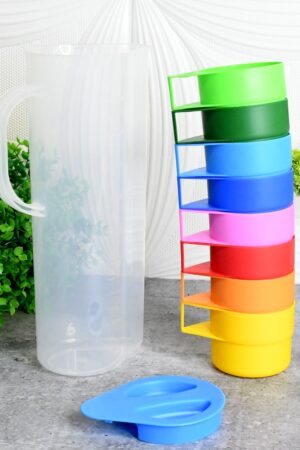 Rainbow Picnic Plastic Pitcher / Jug / Kettle Glass / Cup Set Water Bottle+Cup (9 Pcs Set)