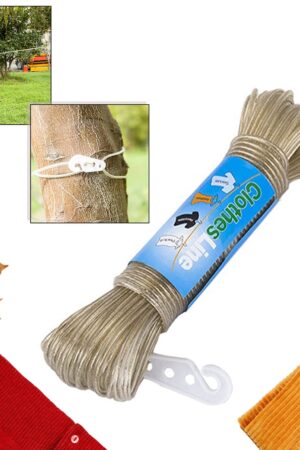 Clothesline Portable Travel Clothesline Adjustable with 2 Plastic Hooks (10 M Approx / 1 Pc)