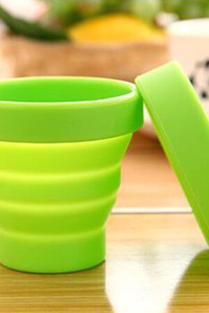 Round Silicone Foldable Glass / Cup, Foldable Travel Mug With Lid (1 Pc)
