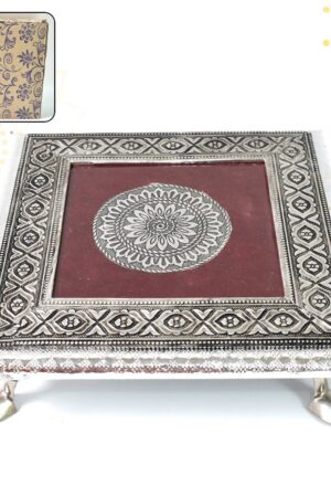 Silver - Square Pooja Chowki Patla / Bajot (20×20 CM / 1 Pc)
