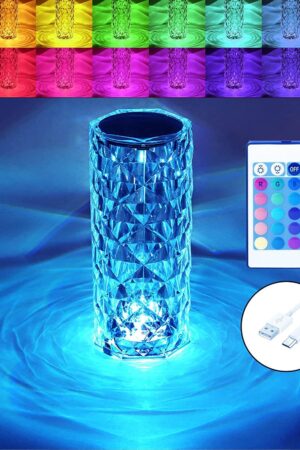 Crystal Touch Night Light (16 Colors) - Rose Diamond Table Lamp with Remote Control, USB Table Lamp, Romantic Date Lighting Decor for Festival, Bedroom, Dining Room
