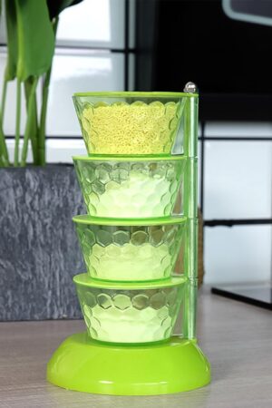 4 Section 360° Rotating Vertical Seasoning Box Plastic Pickle Tower | Spice Rack (4 Layer with 4 Plastic Spoon / 1 Set)
