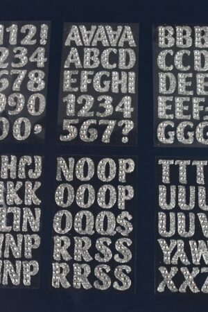 Silver Gem Letter & Numbers Stickers 1 Inch Letters, 130 Count (Pack of 6 Sheets)