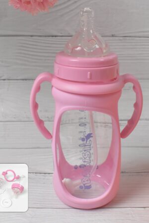Baby Feeding Bottle with Handles & Straw (Mix Design, Size & Color / 1 Pc)