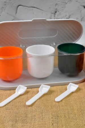 Home Kitchen 3 Grid Seasoning Spice / Masala Box Kit with Spoon (Multicolor / 1 Set)