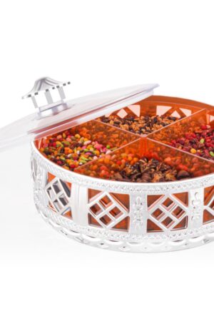 Multipurpose Dry Fruit Box 4 Section Dry Fruit Round Silver Gift Box (1 Pc)