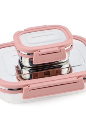 Premium Stainless Steel Leak Proof Air Tight Lunch Boxes (900ML+200ML Approx / 2 Pc Set)