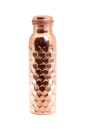 Diamond Cut Copper Water Bottle 2 Glasses with Gift Box (3 Pcs Set)