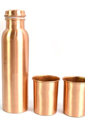 Copper Water Bottle 2 Glasses with Gift Box (3 Pcs Set)