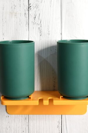 Multipurpose Wall Mount Toothbrush Holder Plastic Stand With 2 Cup  (1 Set)