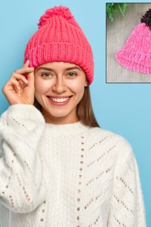 Soft Winter Cap, Woolen Inside Fur Beanie Cap (1 Pc / Mix Design & Color)