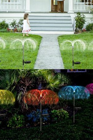 2pcs Garden Solar Outdoor Lights Decorative , 7 Colors Changing RGB Light Waterproof Flower Jellyfish Firework Decor for Garden Patio Landscape Pathway Yard Holiday Decor