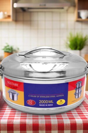 Royal Unique Hot Pot Stainless Steel Insulated Serving Casserole with Lid Handle (2000 ML)
