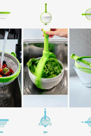 Self-spinning, Handheld Salad spinner and Colander